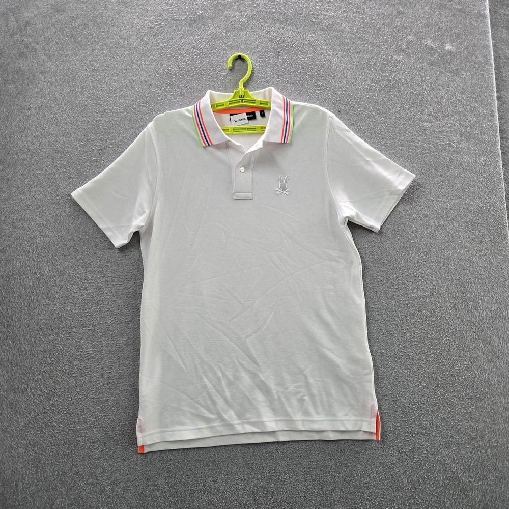 Psycho Bunny Men Polo 4 White Embroidered Bunny Skull Athens Logo Pique